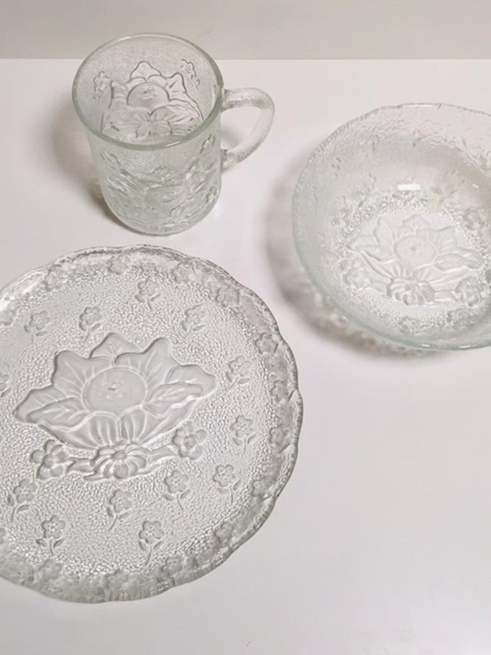 Vintage Clear 1980s 3pc Cabbage Patch Doll Glass Dishes plate bowl mug 1984